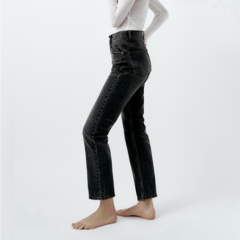 Zara high waist straight fit grey jeans